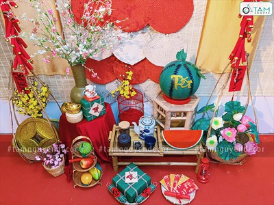 Mô hình bánh chưng bánh tét mộc Vintage [Thủ công - Ngẫu nhiên chữ] CHUNGTET-02