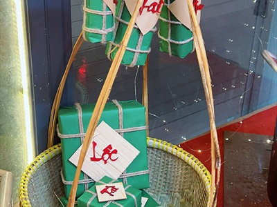 Mô hình bánh chưng bánh tét mộc Vintage [Thủ công - Ngẫu nhiên chữ] CHUNGTET-02