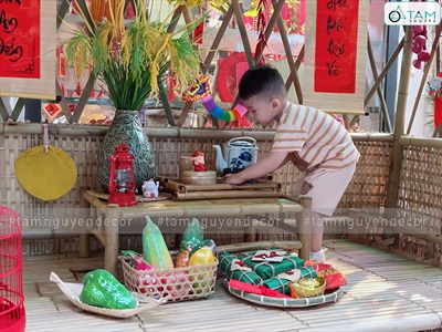 Mô hình bánh chưng bánh tét mộc Vintage [Thủ công - Ngẫu nhiên chữ] CHUNGTET-02