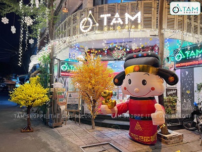 Mô hình Ông thần tài kiểu đứng bơm hơi tự động tay cầm thỏi vàng cao 2.5m [Vải dày - Bơm xịn] BOMHOI-T-02