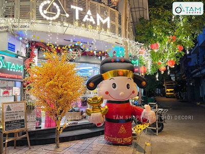Mô hình Ông thần tài kiểu đứng bơm hơi tự động tay cầm thỏi vàng cao 2.5m [Vải dày - Bơm xịn] BOMHOI-T-02