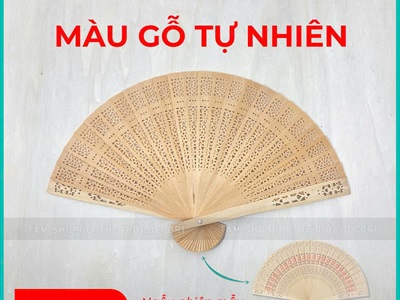 Quạt gỗ xếp cổ trang họa tiết đẹp R33cm DDTI-QUAT-01