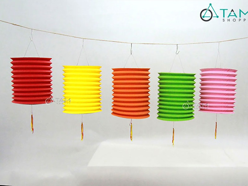 Set 02 lồng đèn giấy con sâu ĐK16cm màu trơn (tặng que cầm) LDEN-GIAY-01