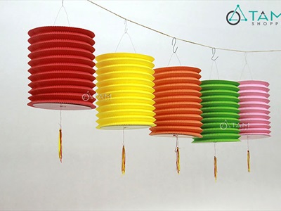 Set 02 lồng đèn giấy con sâu ĐK16cm màu trơn (tặng que cầm) LDEN-GIAY-01