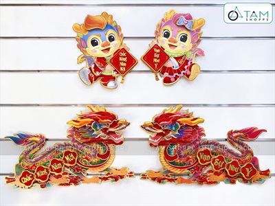 Set 02 Rồng giấy dán cửa dán tường ngày Tết [Ép kim - sắc nét] GIAYDAN-01