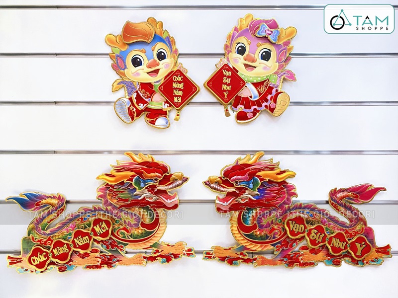 Set 02 Rồng giấy dán cửa dán tường ngày Tết [Ép kim - sắc nét] GIAYDAN-01