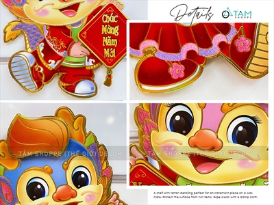 Set 02 Rồng giấy dán cửa dán tường ngày Tết [Ép kim - sắc nét] GIAYDAN-01