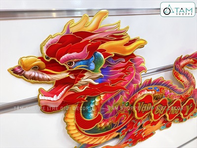 Set 02 Rồng giấy dán cửa dán tường ngày Tết [Ép kim - sắc nét] GIAYDAN-01