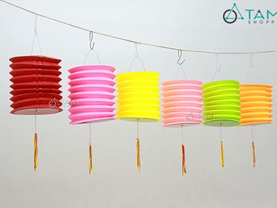 Set 04 lồng đèn giấy con sâu ĐK12cm màu ngẫu nhiên (tặng que cầm) LDEN-GIAY-02