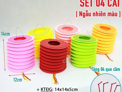 Set 04 lồng đèn giấy con sâu ĐK12cm màu ngẫu nhiên (tặng que cầm) LDEN-GIAY-02