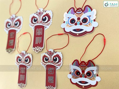 Set 06 đầu lân giấy ép kim kèm dây treo PKT-TET-03
