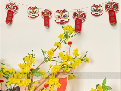 Set 06 đầu lân giấy ép kim kèm dây treo PKT-TET-03