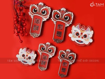 Set 06 đầu lân giấy ép kim kèm dây treo PKT-TET-03