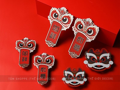 Set 06 đầu lân giấy ép kim kèm dây treo PKT-TET-03