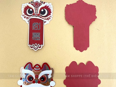 Set 06 đầu lân giấy ép kim kèm dây treo PKT-TET-03