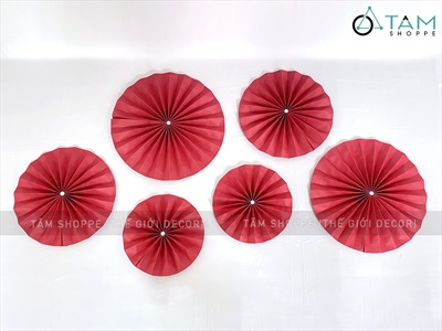 Set 06 quạt giấy đỏ tròn gấp sẵn 3 size [Sẵn keo - Tặng phụ kiện] QUAT-03