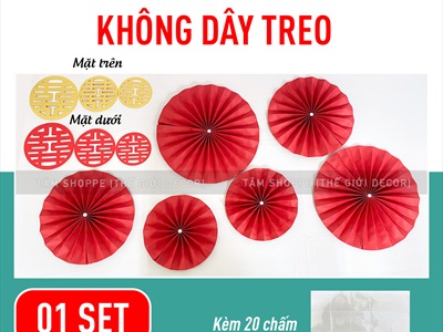 Set 06 quạt giấy đỏ tròn gấp sẵn 3 size [Sẵn keo - Tặng phụ kiện] QUAT-03