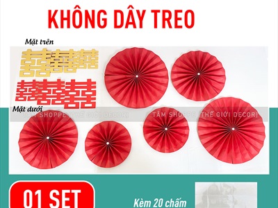Set 06 quạt giấy đỏ tròn gấp sẵn 3 size [Sẵn keo - Tặng phụ kiện] QUAT-03