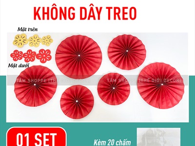 Set 06 quạt giấy đỏ tròn gấp sẵn 3 size [Sẵn keo - Tặng phụ kiện] QUAT-03