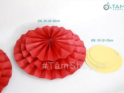 Set 06 quạt giấy đỏ tròn gấp sẵn 3 size [Sẵn keo - Tặng phụ kiện] QUAT-03