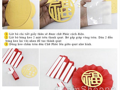 Set 06 quạt giấy đỏ tròn gấp sẵn 3 size [Sẵn keo - Tặng phụ kiện] QUAT-03