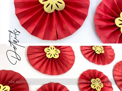 Set 06 quạt giấy đỏ tròn gấp sẵn 3 size [Sẵn keo - Tặng phụ kiện] QUAT-03