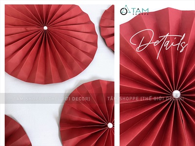 Set 06 quạt giấy đỏ tròn gấp sẵn 3 size [Sẵn keo - Tặng phụ kiện] QUAT-03