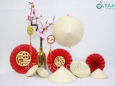 Set 06 quạt giấy đỏ tròn gấp sẵn 3 size [Sẵn keo - Tặng phụ kiện] QUAT-03