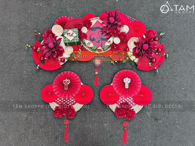 [ORDER] Set khánh Tết thư pháp 3 bông đại treo ngang [Khổ 2m - Handmade kĩ đẹp] KHANHTET-01