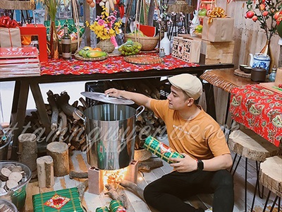 Set mô hình bánh chưng bánh tét mút xốp 02 size vừa và trung [Gồm 01 chưng+ 02 tét] CHUNGTET-01