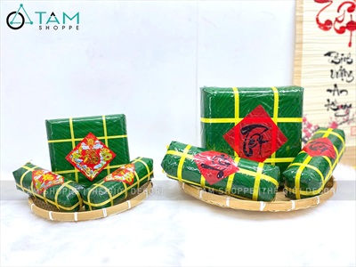 Set mô hình bánh chưng bánh tét mút xốp 02 size vừa và trung [Gồm 01 chưng+ 02 tét] CHUNGTET-01