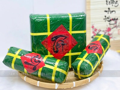 Set mô hình bánh chưng bánh tét mút xốp 02 size vừa và trung [Gồm 01 chưng+ 02 tét] CHUNGTET-01