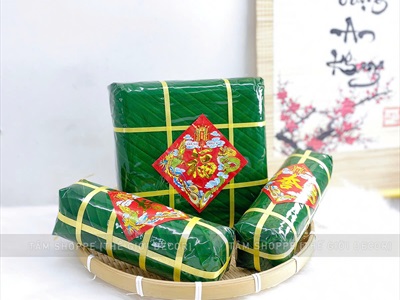 Set mô hình bánh chưng bánh tét mút xốp 02 size vừa và trung [Gồm 01 chưng+ 02 tét] CHUNGTET-01