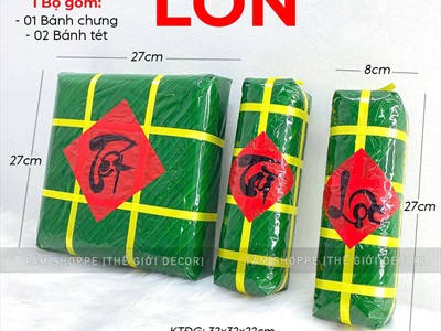 Set mô hình bánh chưng bánh tét mút xốp 02 size vừa và trung [Gồm 01 chưng+ 02 tét] CHUNGTET-01