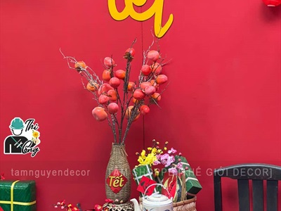 Thi công background Tết vách đỏ Tiệm Nướng Nọ [2025 - Tâm Nguyễn Decor] CC-TET-2502