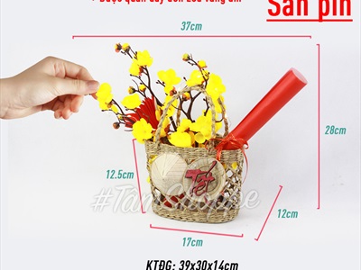 Tiểu cảnh Tết giỏ cói 2 nón chữ Tết giấy đỏ C28cm TCĐB-02-T