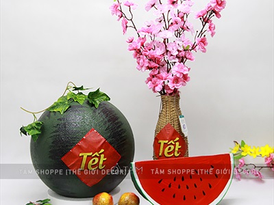 Trái dưa hấu giả decor cỡ lớn ĐK20-30cm [Xốp đặc - Kèm đế] TRAI-DUAHAU-01