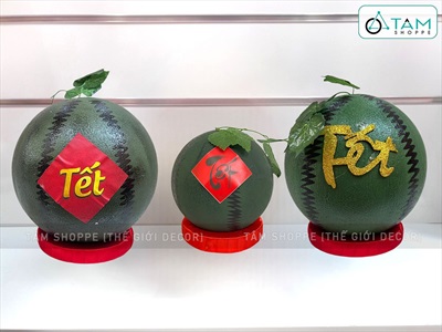 Trái dưa hấu giả decor cỡ lớn ĐK20-30cm [Xốp đặc - Kèm đế] TRAI-DUAHAU-01