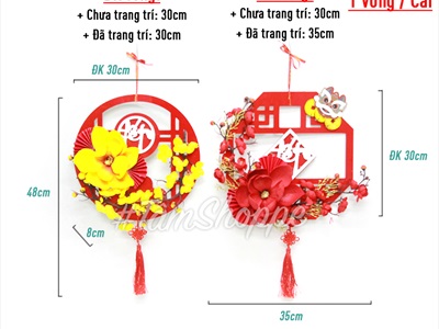 Vòng treo cửa Tết Alu đỏ hoa mộc lan ĐK30cm VTC-T-36