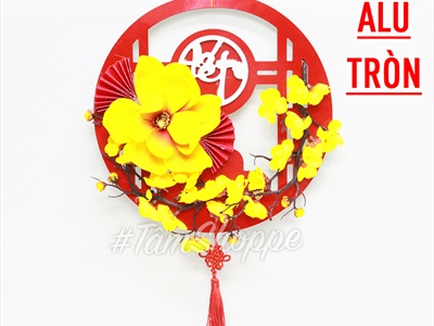 Vòng treo cửa Tết Alu đỏ hoa mộc lan ĐK30cm VTC-T-36