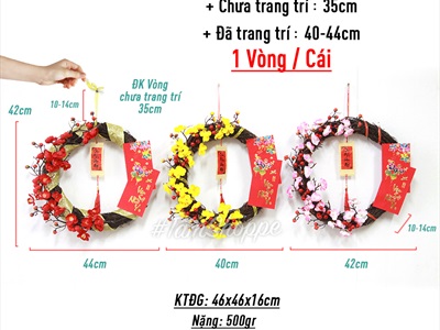 Vòng treo cửa Tết ruy băng xoáy nửa vòng hoa 2 lì xì ĐK35-40cm VTC-T-39