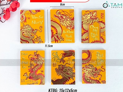 Xấp 06 bao lì xì Tết Rồng vàng ép kim mã YT3304 [Nửa tờ tiền - Được chọn kiểu] BAOLIXI-03-YT3304