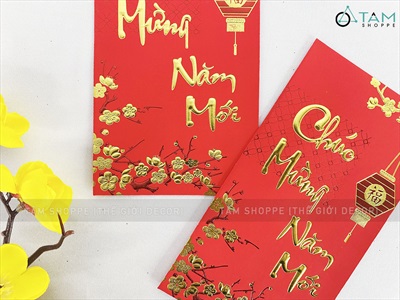 Xấp 06 bao lì xì Tết vàng đỏ ép kim mã YT2105 [Nguyên tờ tiền - Được chọn kiểu] BAOLIXI-01