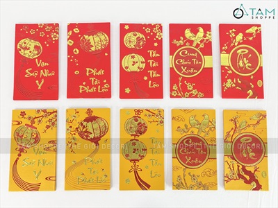 Xấp 06 bao lì xì Tết vàng đỏ ép kim mã YT2107 [Nguyên tờ tiền - Được chọn kiểu] BAOLIXI-02