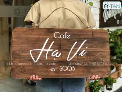 Bảng hiệu gỗ nâu đen Rustic bo góc chữ trắng [Nội dung - Kích thước theo yêu cầu] YC-BANGHIEU-01