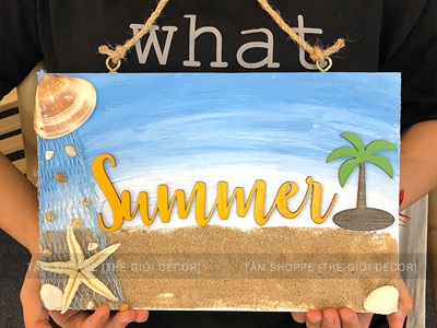 Bảng treo cửa Beach Summer bãi biển cây dừa BTC-BIEN-01
