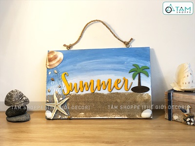 Bảng treo cửa Beach Summer bãi biển cây dừa BTC-BIEN-01