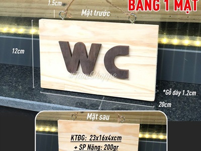 Bảng WC treo cửa gỗ tự nhiên chữ nâu đen đơn giản BTC-WC-02