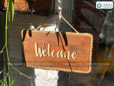 Bảng welcome treo cửa nâu đen rustic viền dây thừng [Có cắt chữ theo yêu cầu] BTC-WEL-01