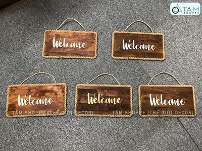 Bảng welcome treo cửa nâu đen rustic viền dây thừng [Có cắt chữ theo yêu cầu] BTC-WEL-01